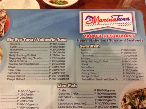 marina tuna menu